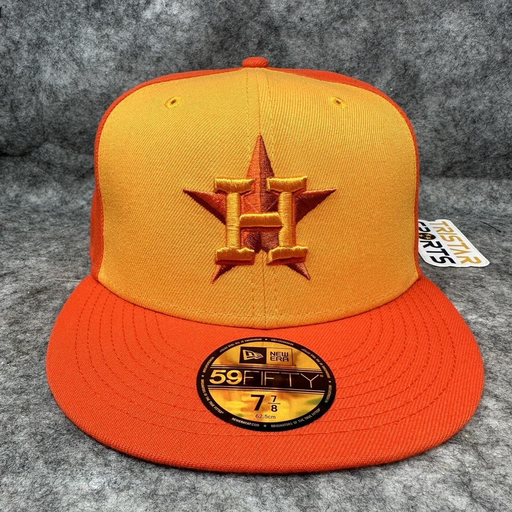 Houston Astros Hat Cap Fitted Mens 7 7/8 New Era 5950 Tri Tone Orange MLB